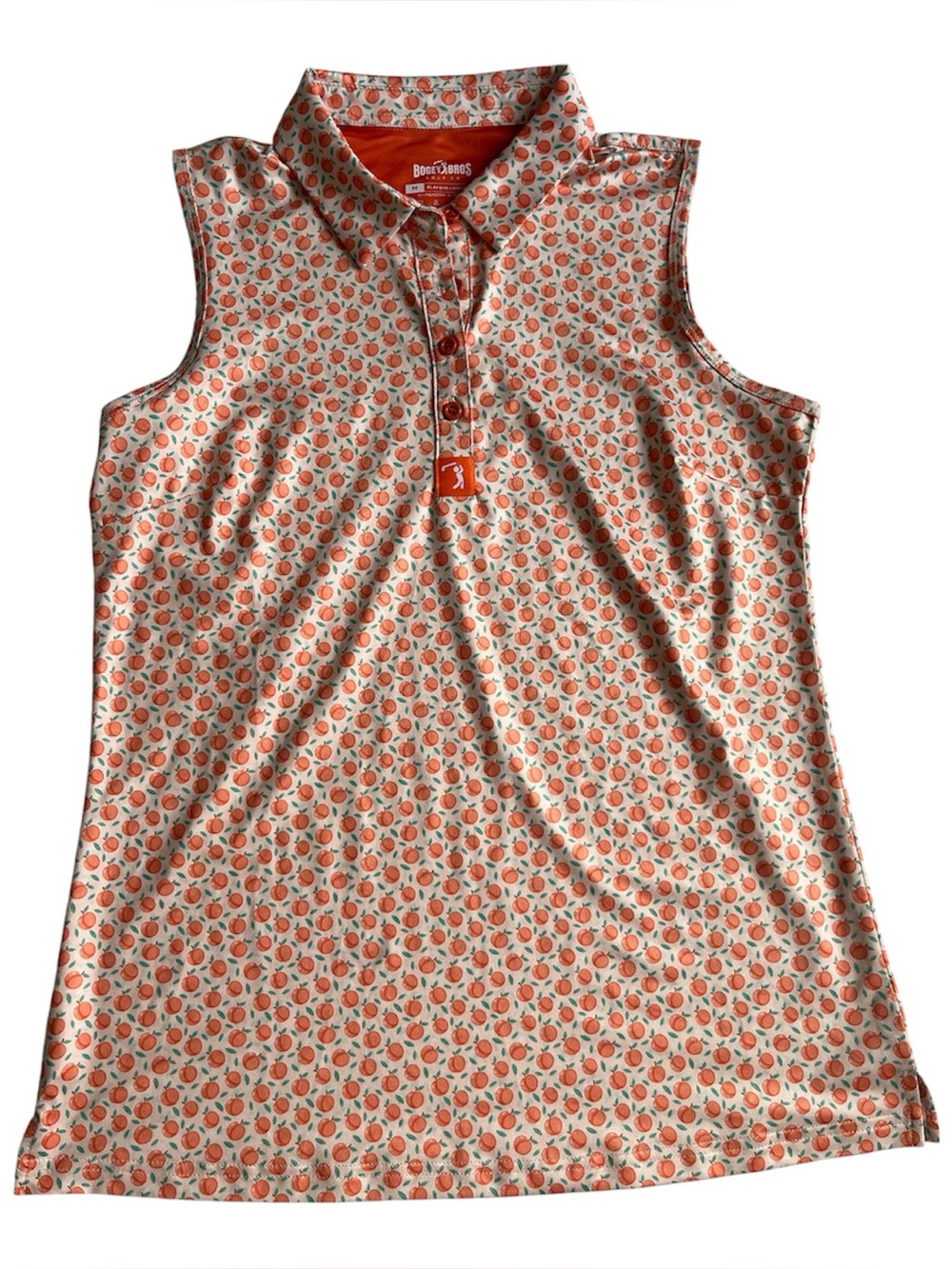 Bogey Bros Sleeveless Polo Tank Top with Orange Peach Print tooty fruity
